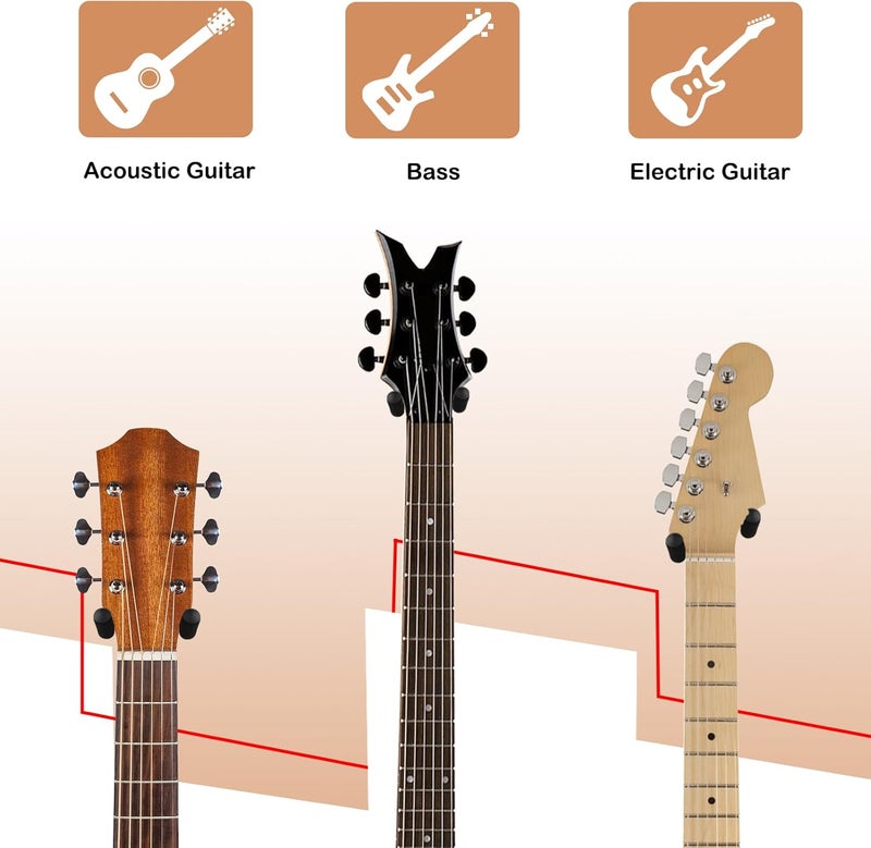 DOMMI Guitar Wall Mount 4 Pack, Guitar Holder with Rotatable Soft Guitar Hook for All Size Guitars, Hardwood U-Shaped Guitar Hanger Wall Mount for Acoustic, Electric Guitar, Bass, Black Walnut - Image 4